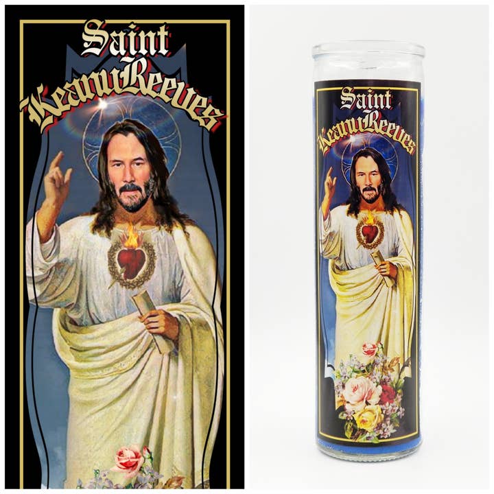 Keanu Reeves Man with a Heart Prayer Candle for wholesale by Kitschup Creations