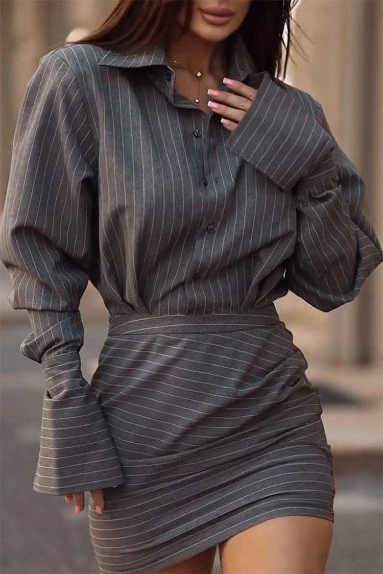 Charcoal Gray 2025 new Striped Spring Set Chic  Effortless Style for wholesale on Faire4