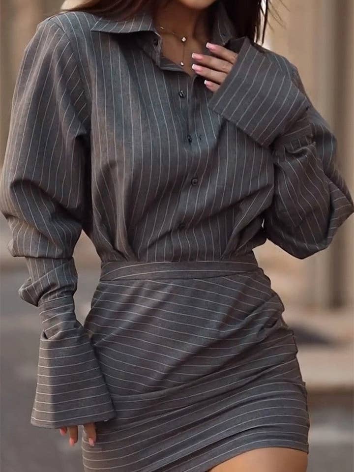 Houtskool grijs 2025 nieuwe Gestreepte Lenteset Chique Moeiteloze Stijl voor groothandel op Faire8