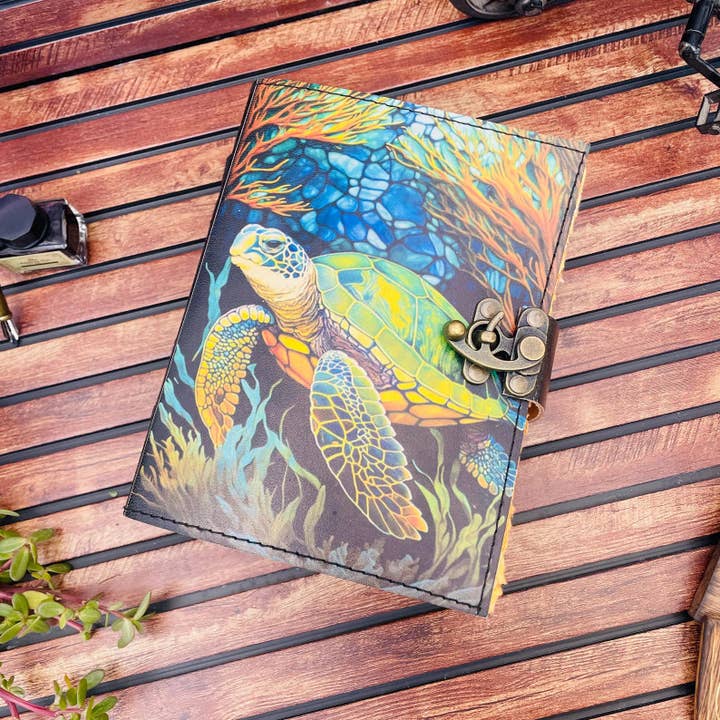 Leather Journal Blank Vintage Notebook with Turtle Print for wholesale by R K Handicrafts and Exporters