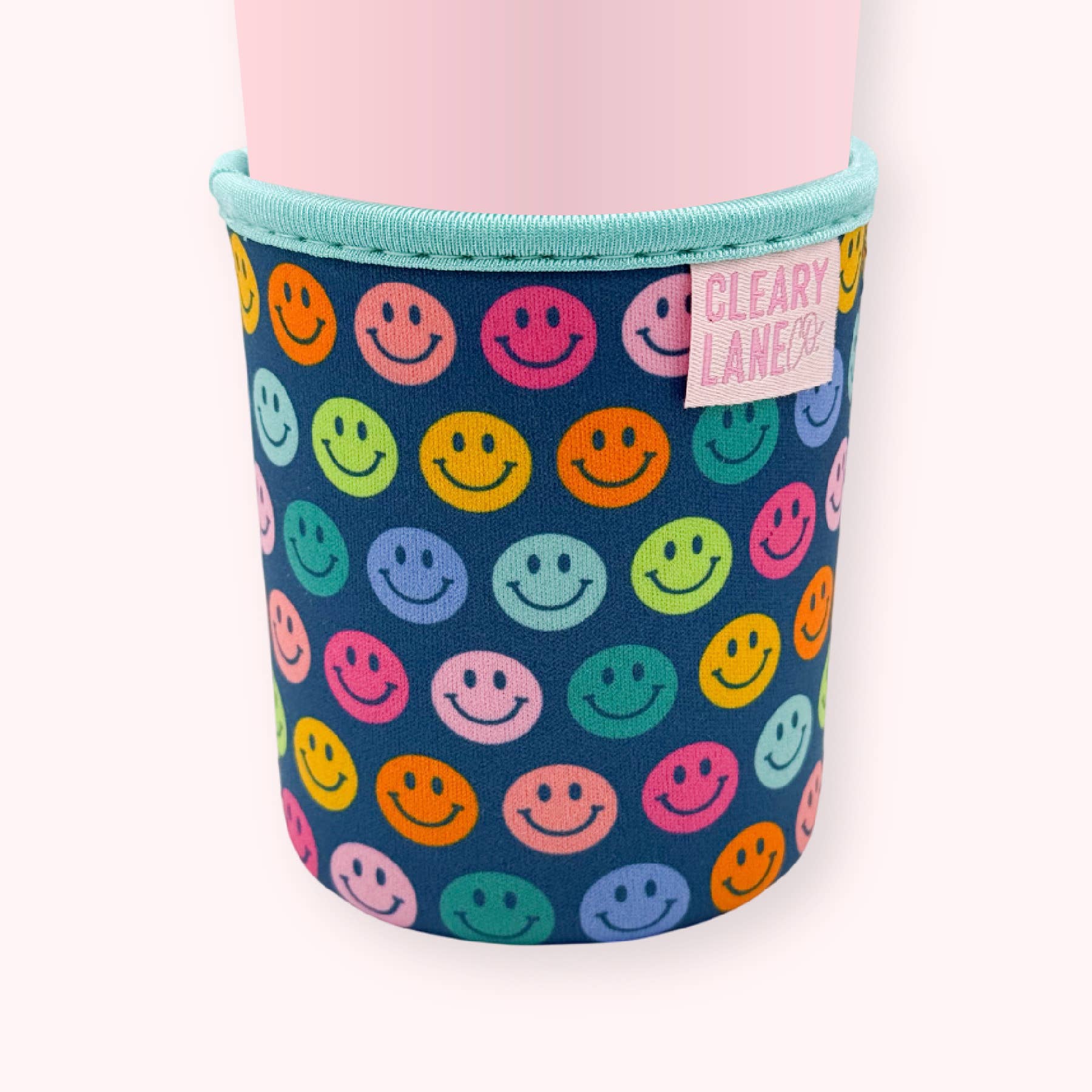 Cleary Lane - Wholesale Drink Huggers & Koozies - Emerald Rainbow Smiley Face Coffee Sleeve0