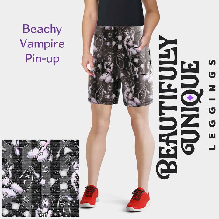 Beautifully Unique® Leggings – Engroshandel Shorts – Kvinder – Beachy Vampire Pocket Biker Shorts - Langt Indersøm