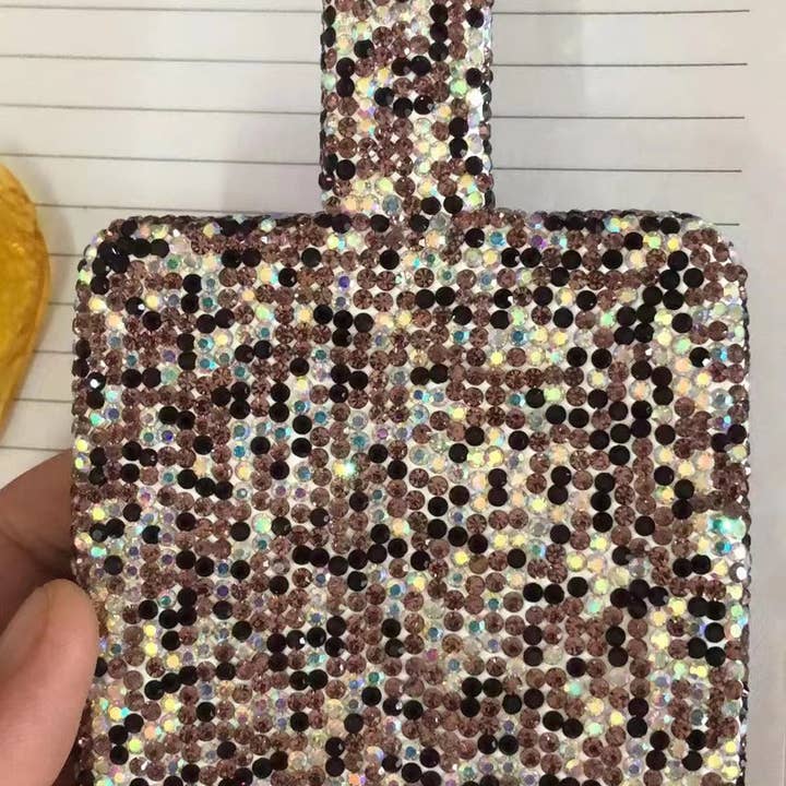 Ole - Wholesale Compact mirror - Square Ceramic Rhinestone Hand Mirror M04306