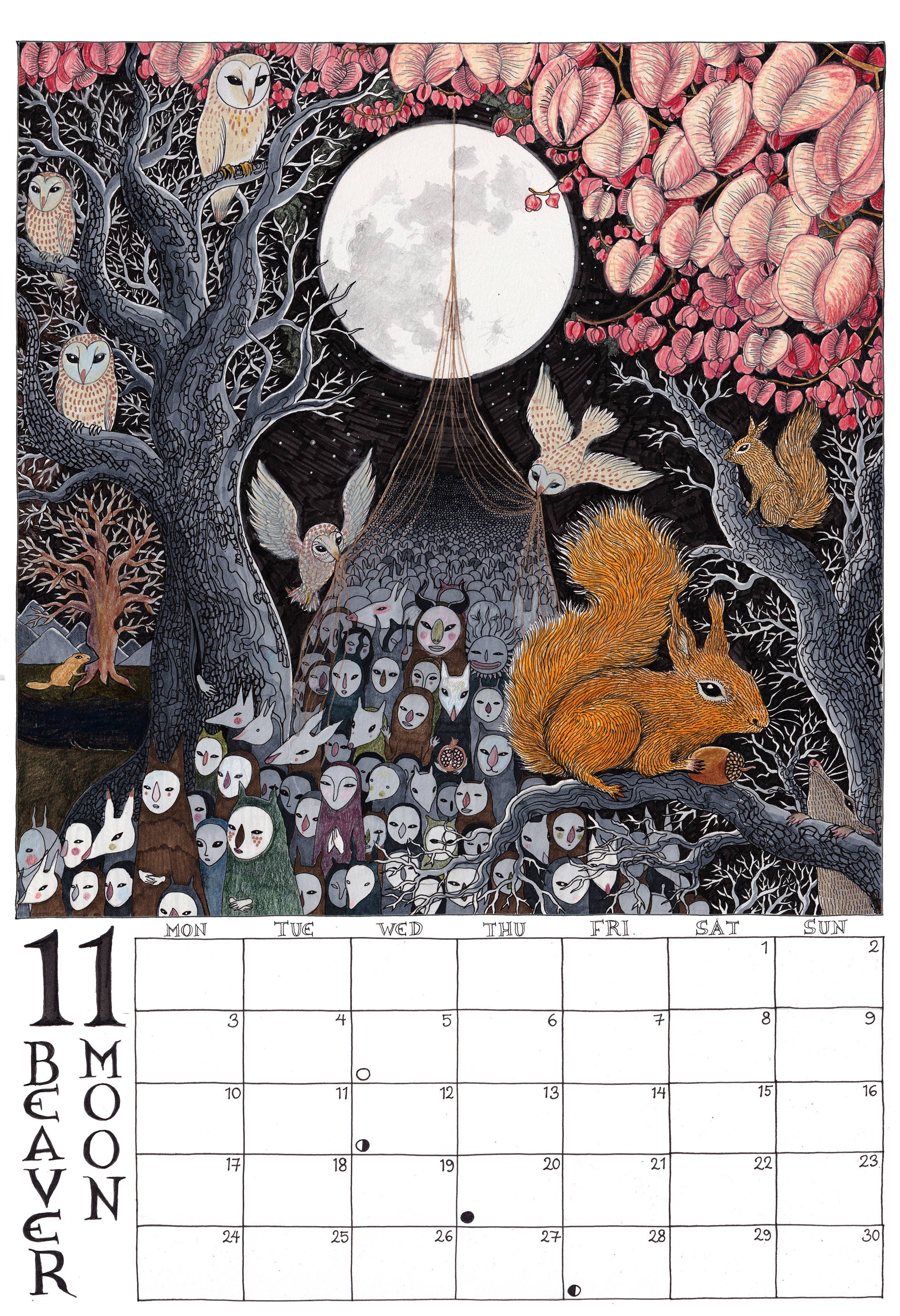 Fox & Comet - Wholesale Calendar - Illustrated Wall Calendar - The Calendar of the Full Moon11