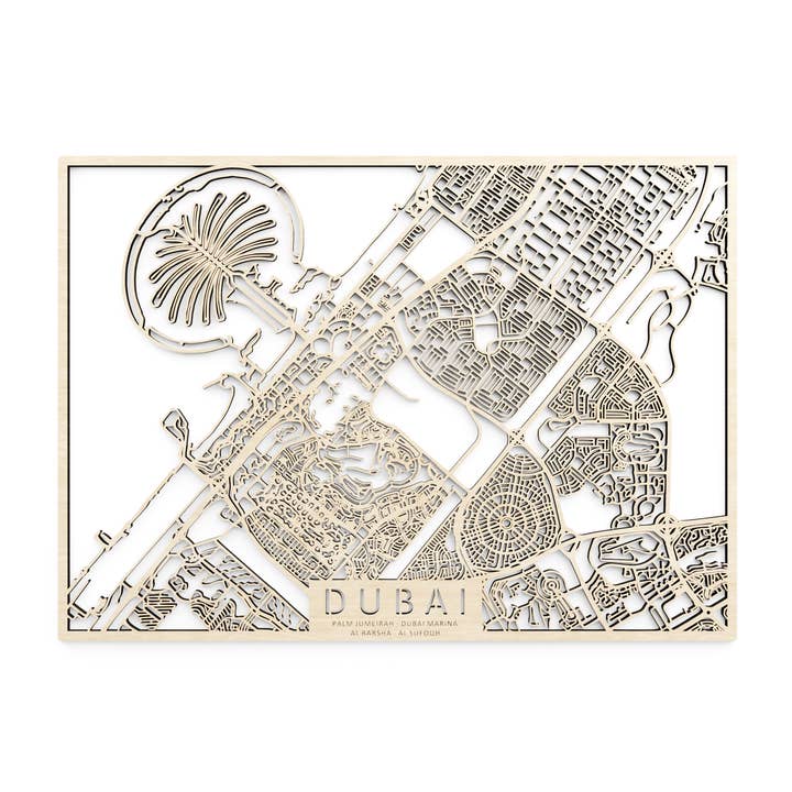 Mappa della città in legno, Emirati Arabi Uniti Dubai per la vendita all'ingrosso da parte di Papurino