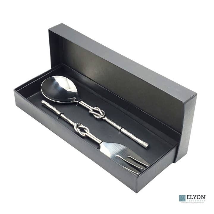Elyon Tableware® - Wholesale Serving Utensil - Elyon Reef Knot Silver Salad Serving Set Hostess Set 2 Piece2
