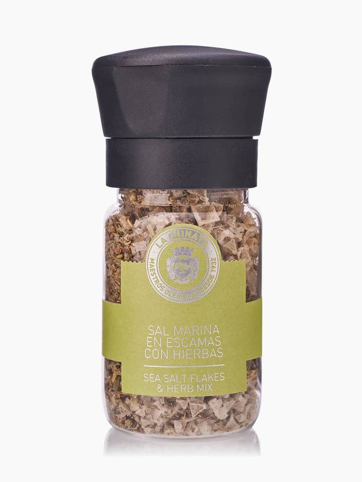 Sea Salt Flakes Grinder with Herbs for wholesale by La Chinata
