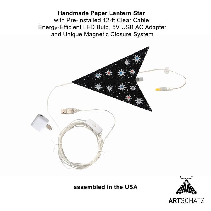 Artschatz LLC - Wholesale Paper Lantern/Lamp - Starry Night 5 Point 15" Paper Star Lantern Light2