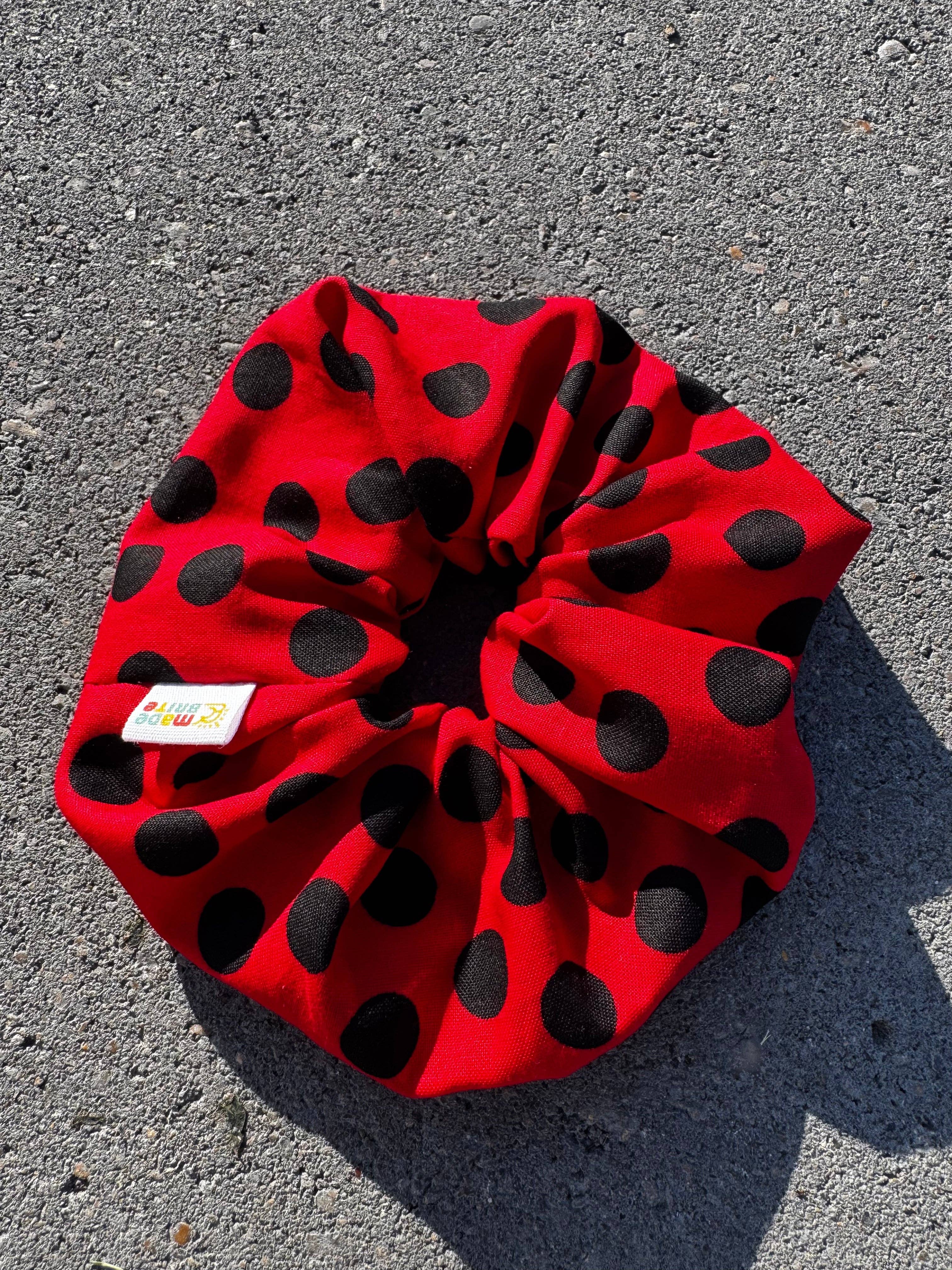 Made Brite Creations - Wholesale Scrunchie - Women's - Ladybug Hair Tie Black and Red Polka Dot Ponytail Scrunchie2