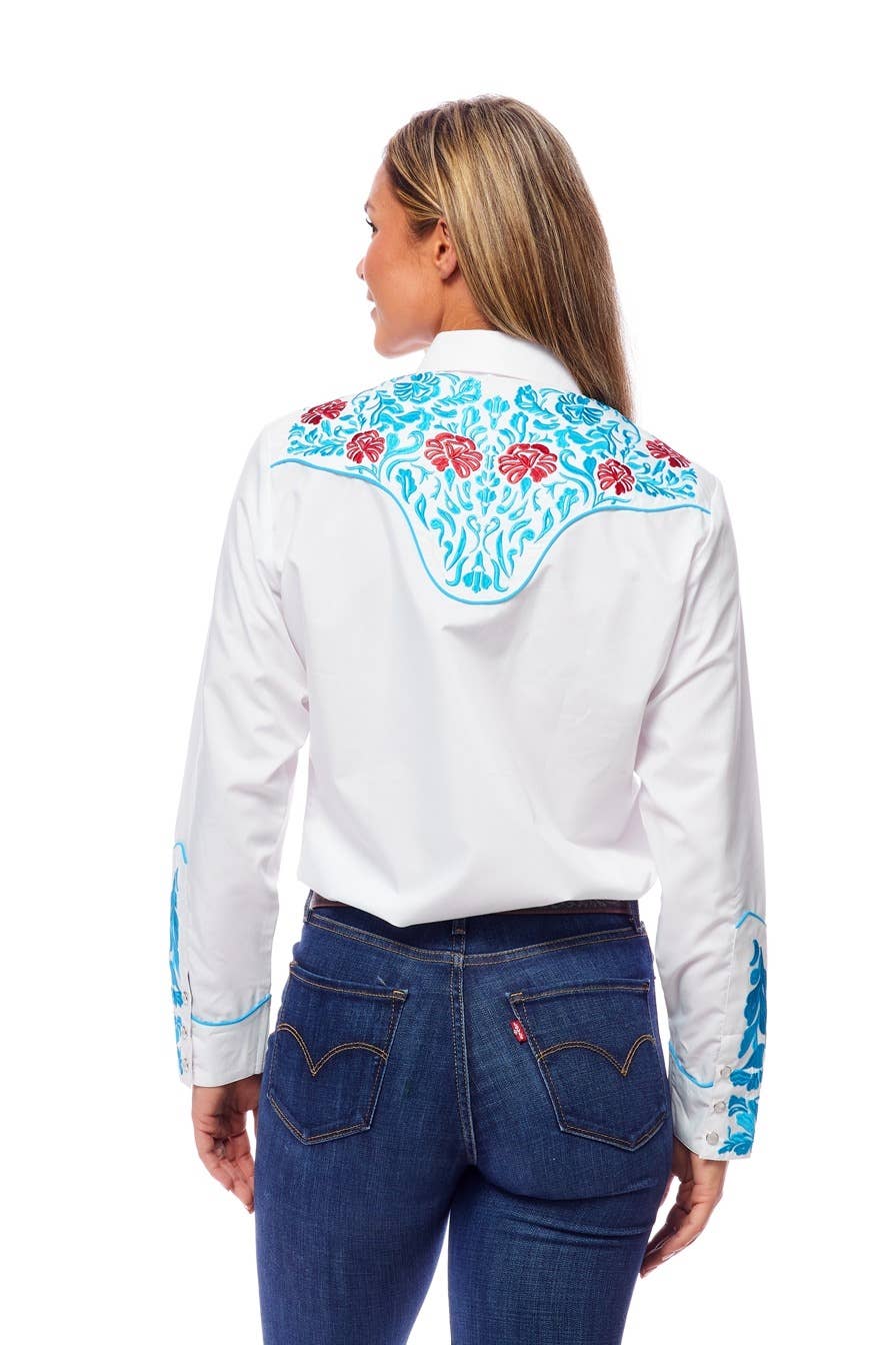 Rodeo Clothing - Vente Chemise à col boutonné – femme - Robe brodée à manches longues d'inspiration western pour femmes48