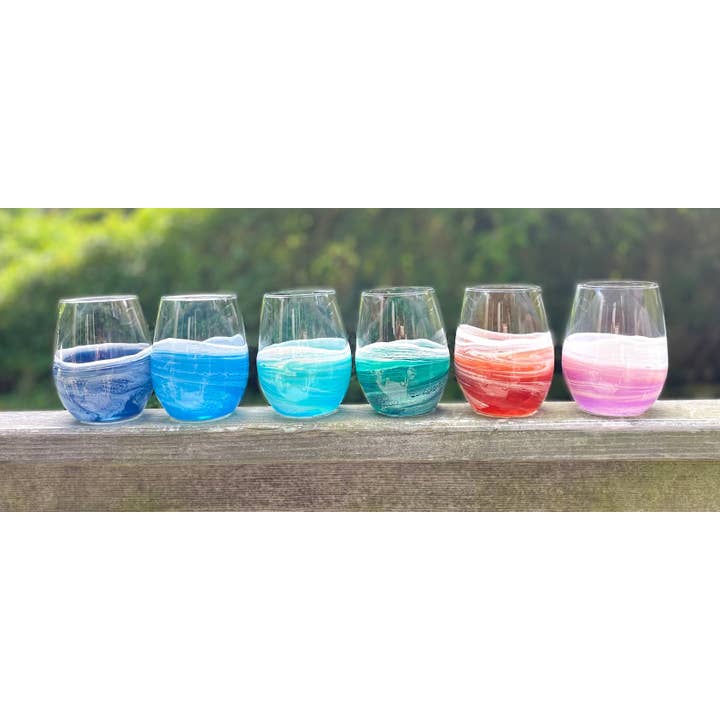 Sea Lion Studio - Wholesale Wine Glass - Ocean Wave Stemless Wine Glass1