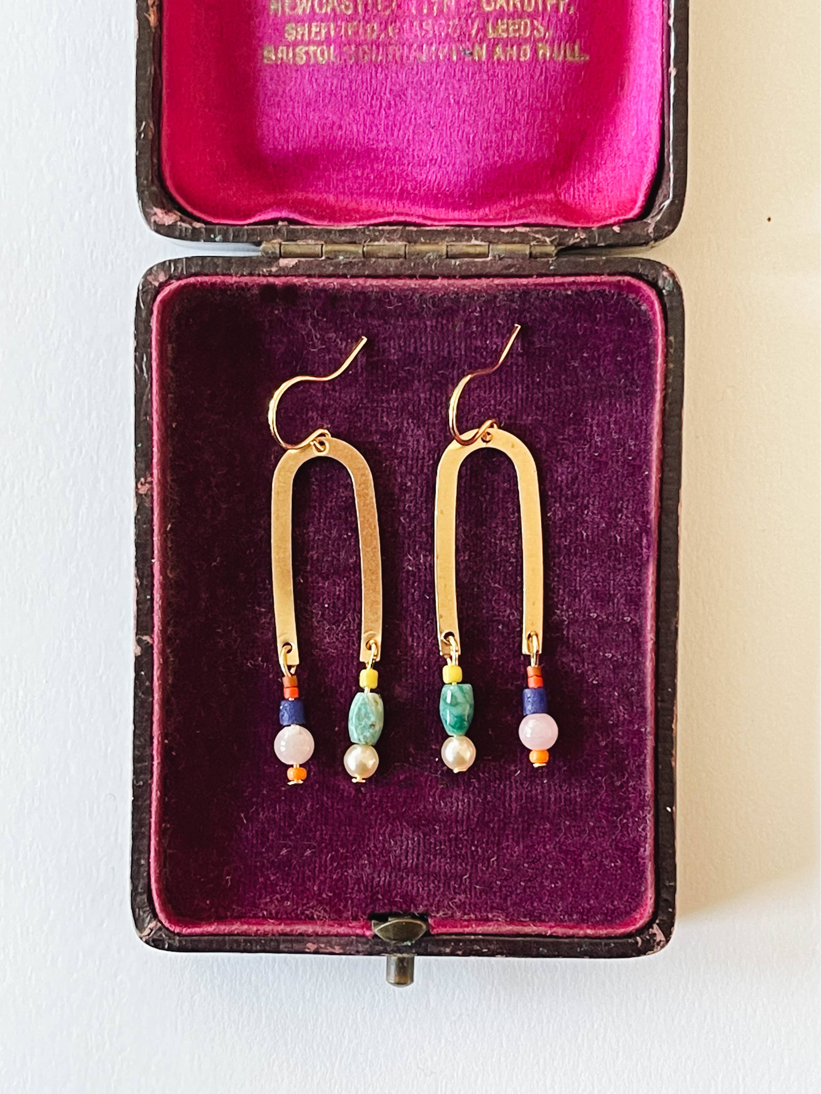 Nest Pretty Things - Wholesale Dangle Earrings - Turquoise Gem Brass and Fair Trade Arch Earrings with Beads4