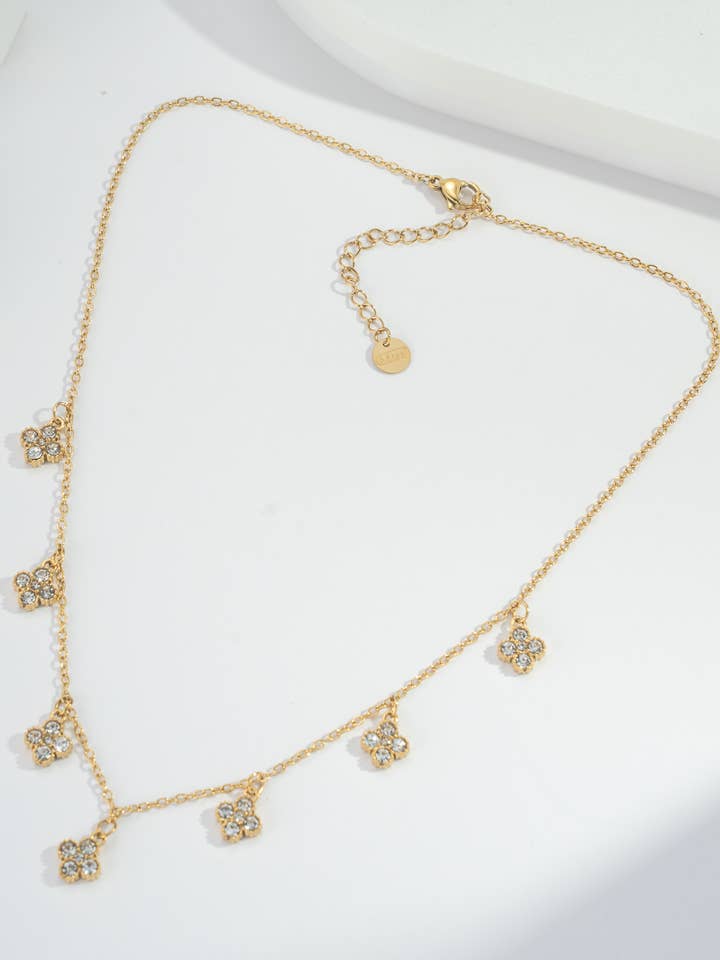 Golden Necklace with Small Crystal Flowers in Stainless Steel for wholesale by COSMOS