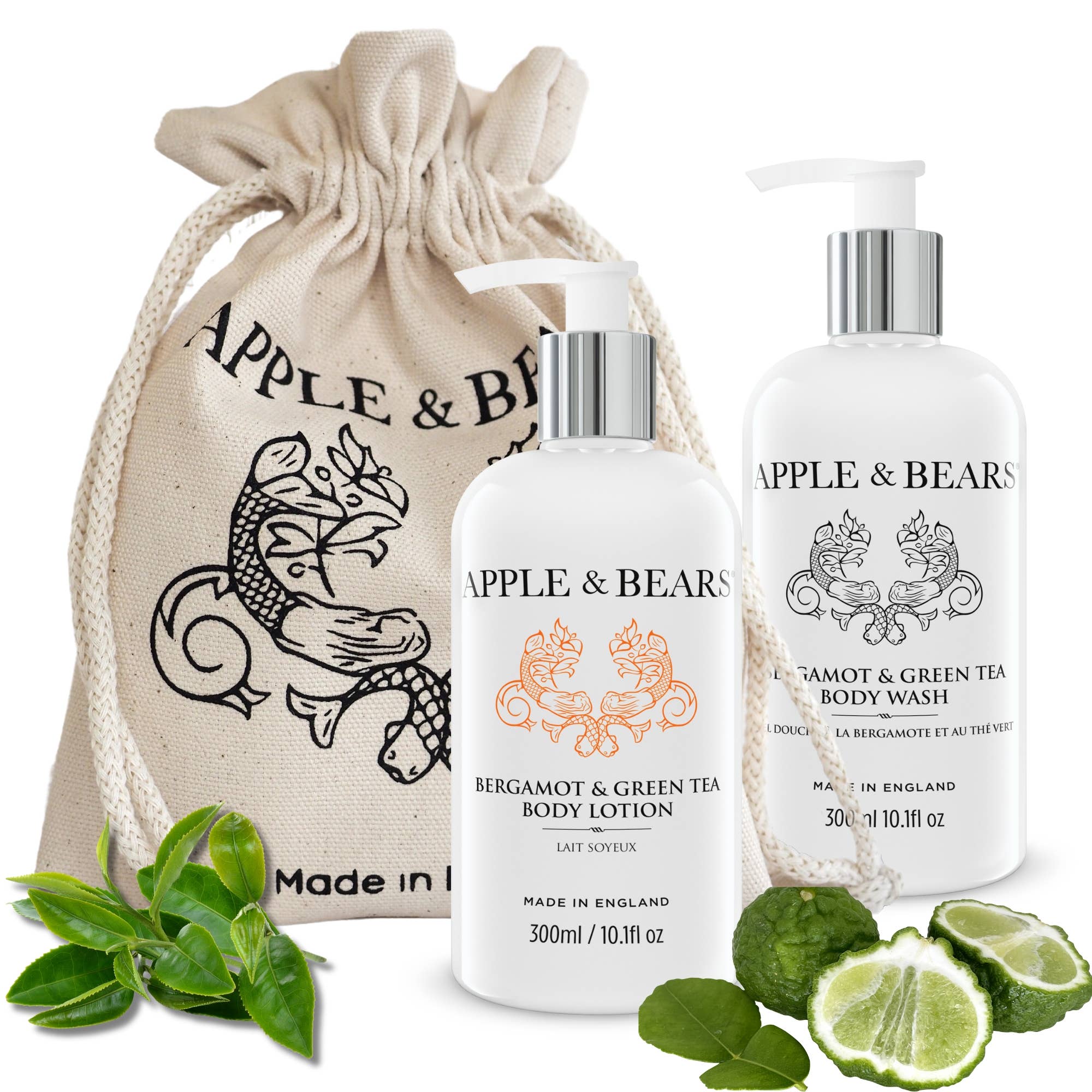 APPLE & BEARS – wholesale Bad- och kroppsvårdsset – Bergamott & Grönt Te Kroppstvätt & Lotion Presentset2