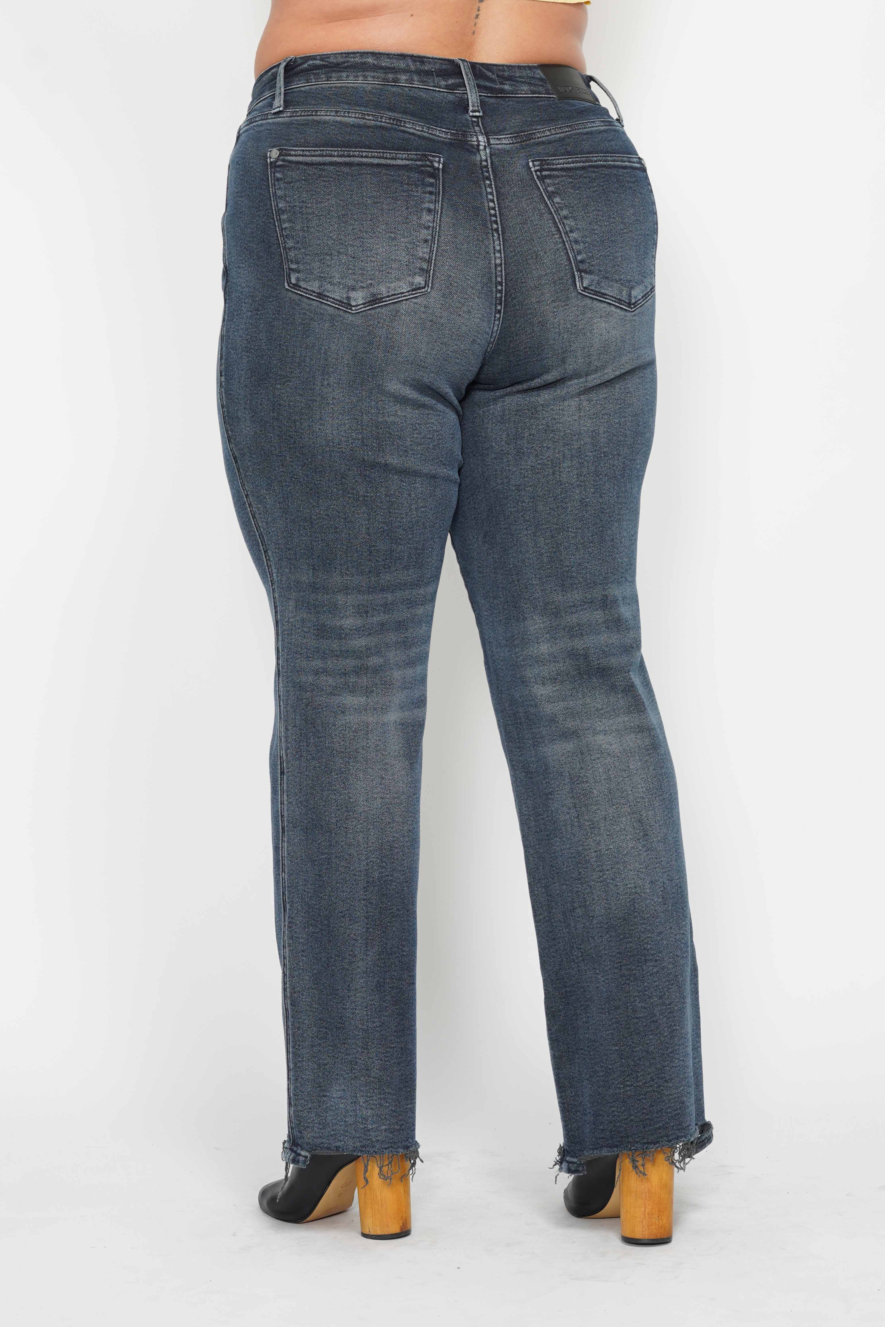 DK High Waisted Button Fly Hem Distressed Straight- PLUS for wholesale on Faire3