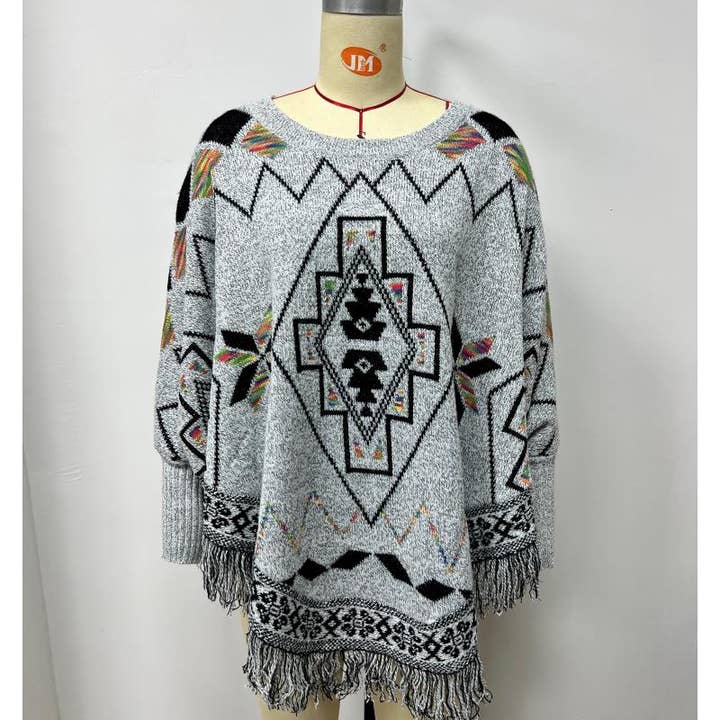 Rising International Inc - Vente Poncho – femme - Poncho aztèque à manches ouvertes sur le devant pour femmes