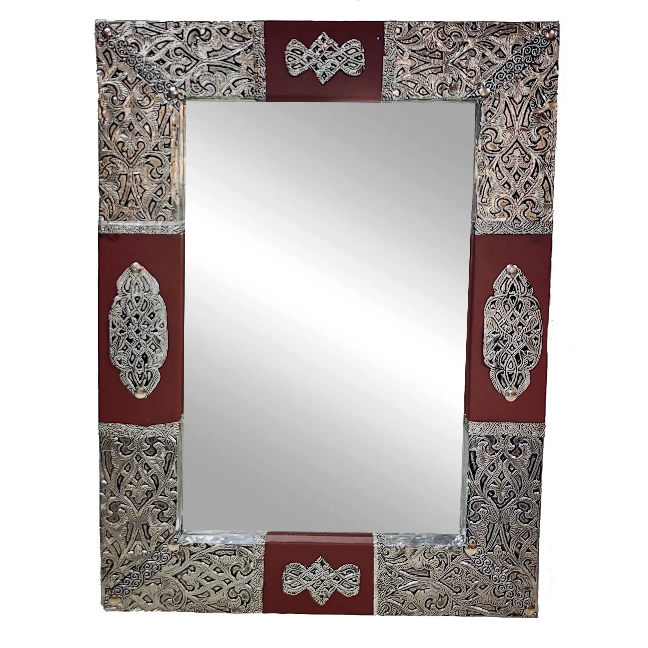 Etnico del Mondo – Großhandel Wandspiegel – Marokkanischer Ethno-Spiegel aus Holz und Metall 53x40 cm0