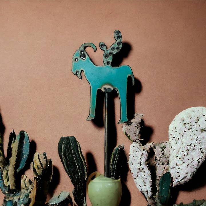 Goat garden stake cactus cute plant stake Western Southwest for wholesale by Whimsies