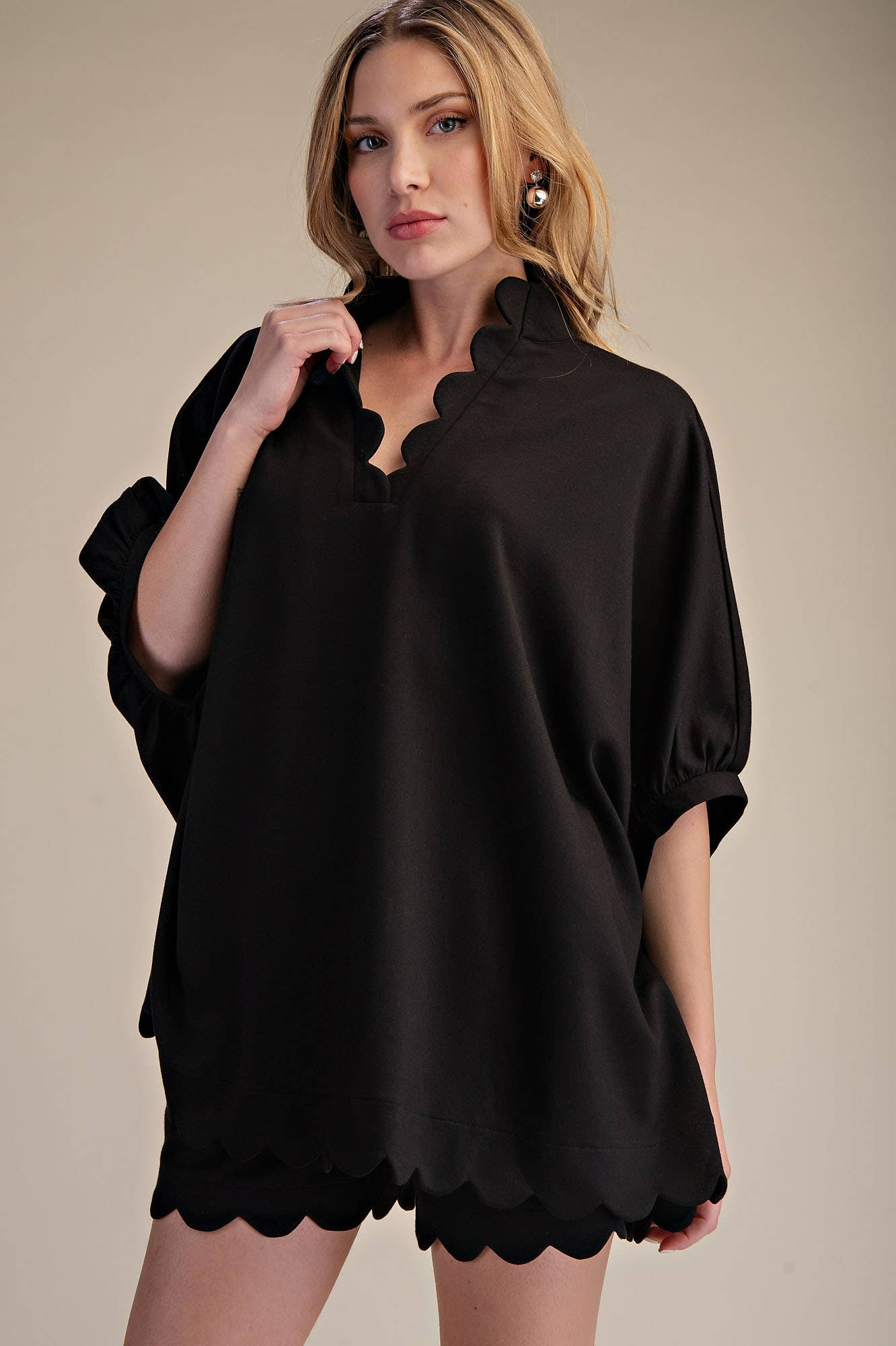 Glam - Wholesale Blouse - Women's - Scallop Neck Line Oversized Top13