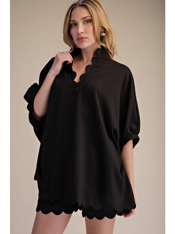 Glam - Wholesale Blouse - Women's - Scallop Neck Line Oversized Top13