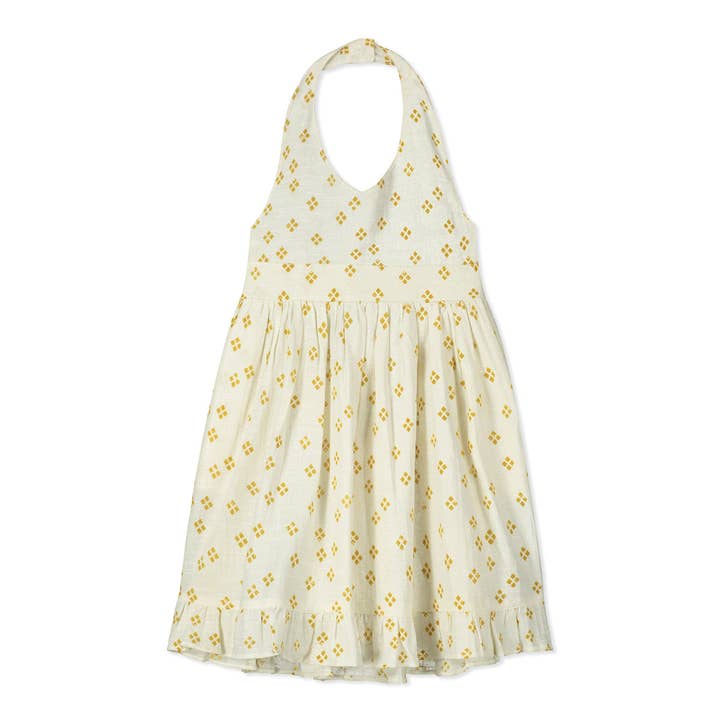 Robe dos-nu crème avec motif losange pour la vente par Poppet & Fox