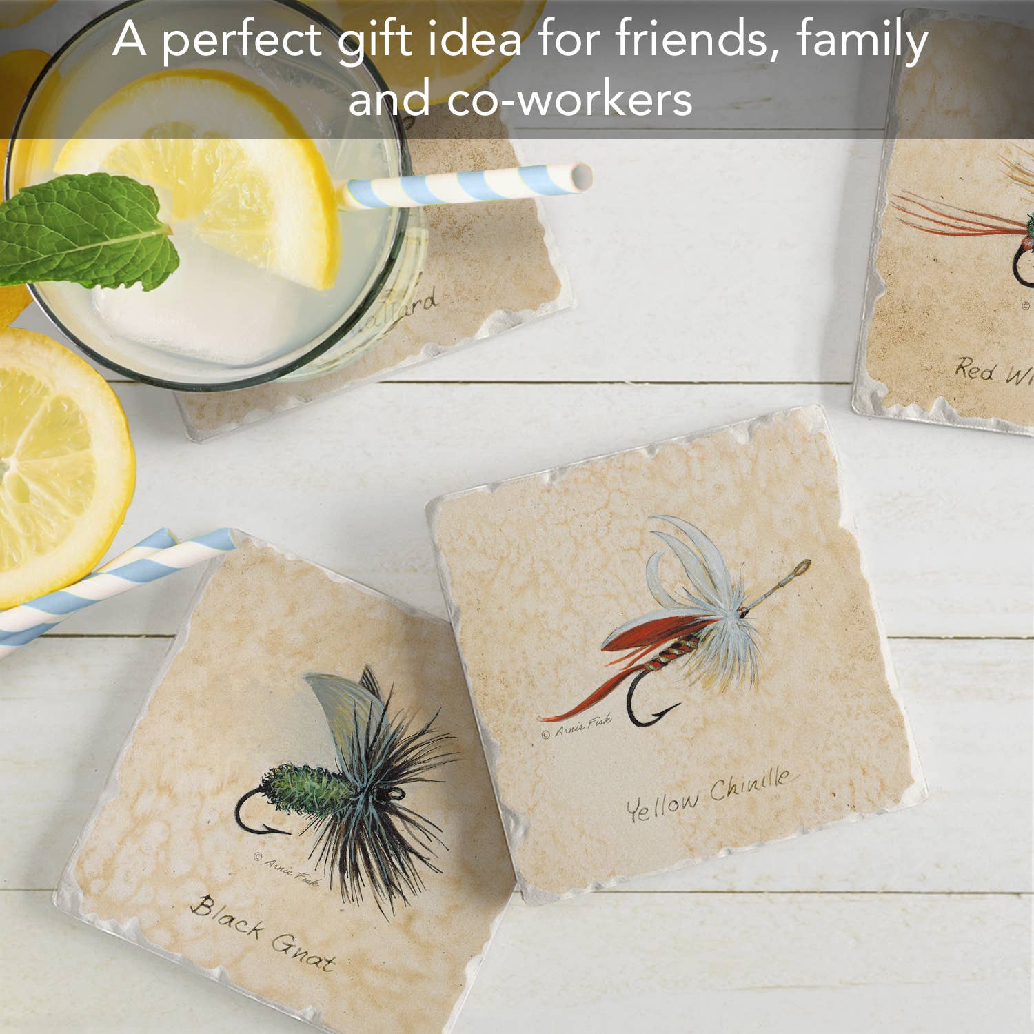 CounterArt/Highland Home/Thirstystone - Wholesale Coasters - "Fly Fishing Lures" 4 Pack Assorted Image Coaster Set2