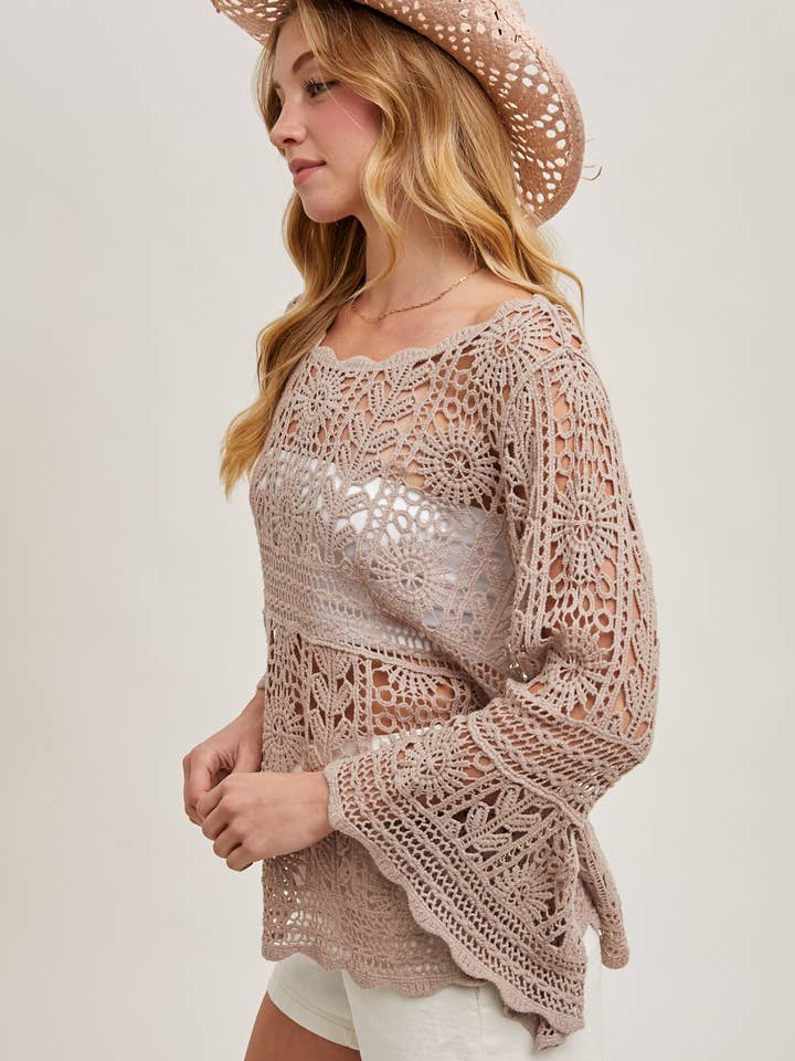 Bluivy - Wholesale Knit Top - Women's - CROCHET SHEER BELL-SLEEVE PULLOVER TOP11