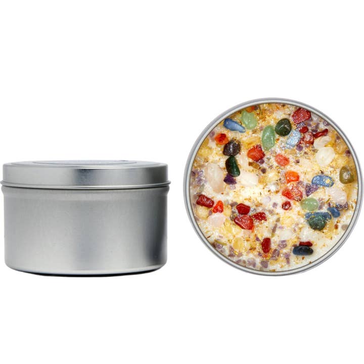 New Moon Beginnings - Wholesale Travel Candles - Crystals & Herb Energy Candles 8oz Tin Soy Candles Handmade26