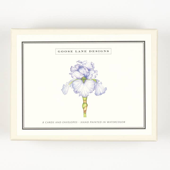 Floral Notecards - Box of 8 - Blue Iris for wholesale by Goose Lane Designs