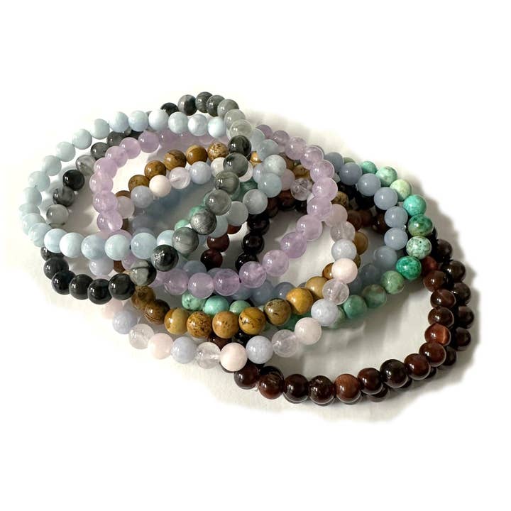 Wise Skies - Wholesale Beaded Bracelet - 6mm Beaded Crystal Stone Bracelets Natural Healing Jewelry