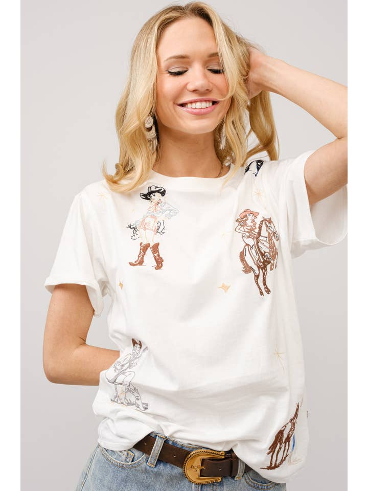 OFF WHITE 23228T - Camiseta Gráfica Bordada com Motivo Ocidental para venda a revendedores na Faire1