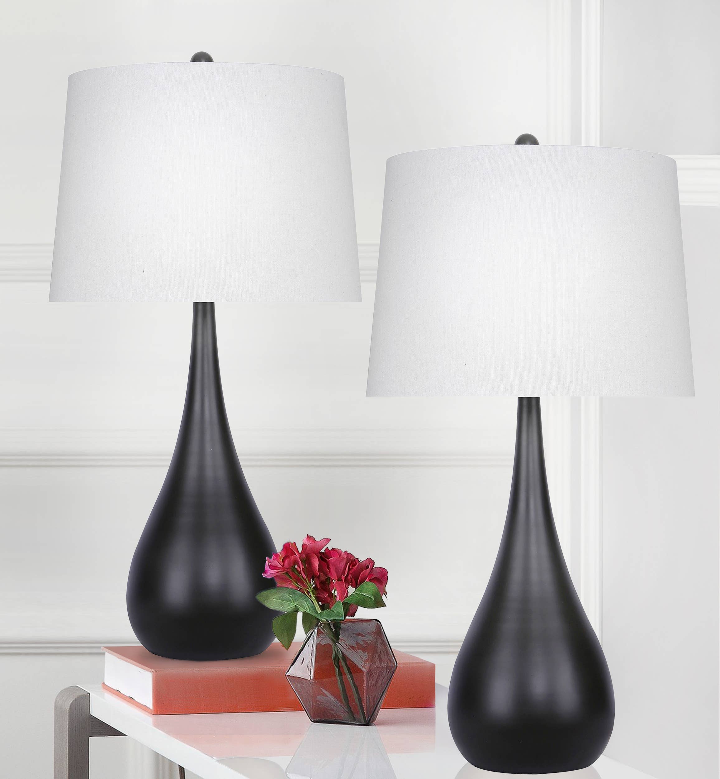 LumiSource and Grandview Gallery - Wholesale Accent/Desk Lamp - 29" Pebble Metal Table Lamps Teardrop Linen Shades (2PK)10