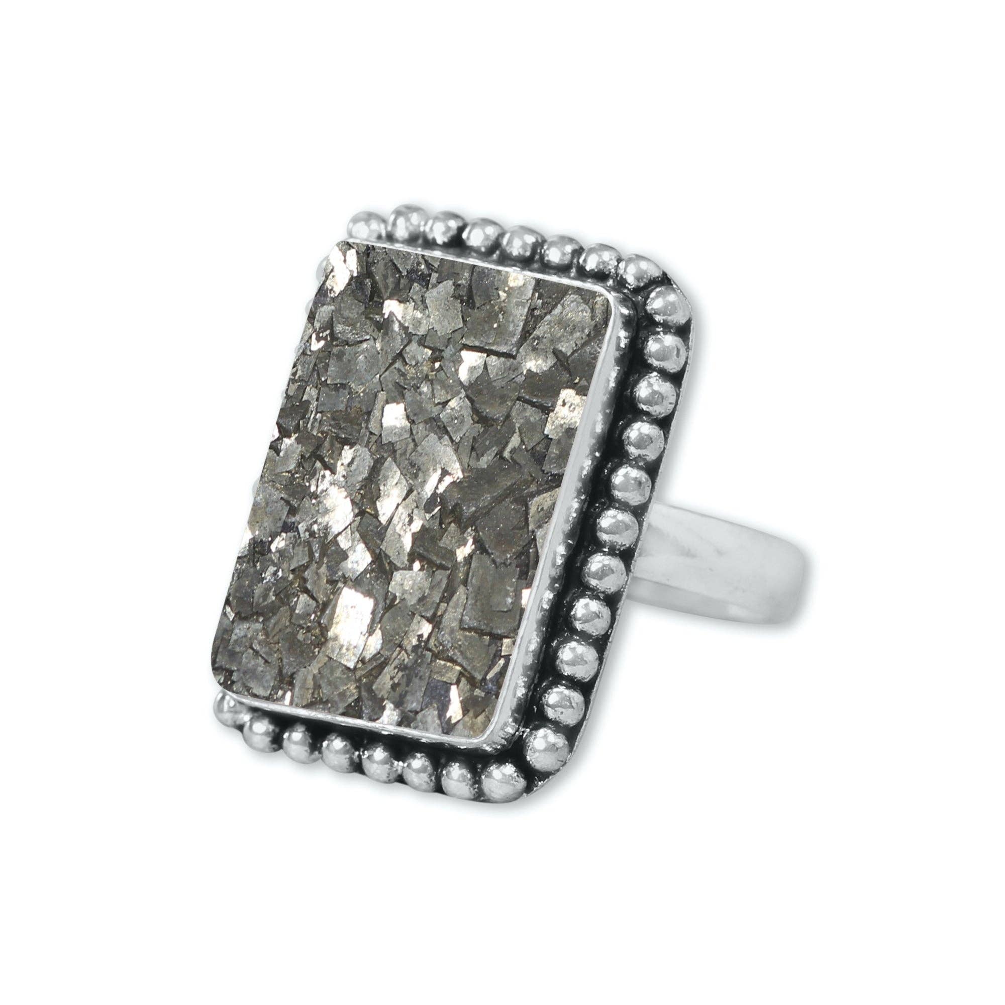 Handmade Jewels - Wholesale Cocktail/Statement Ring - Pyrite Druzy Rings – Handmade, Silver-Plated, Sparkling Natural Stone (Made to Order)2