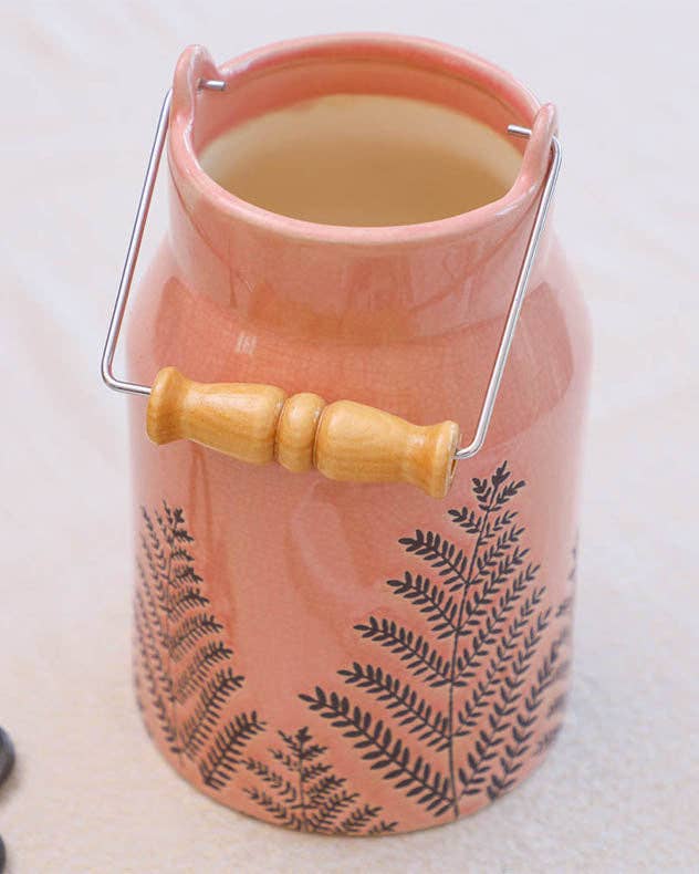 Dibor – wholesale Vase – Fern Leaf Embossed Pink Milk Churn Flower Vase8