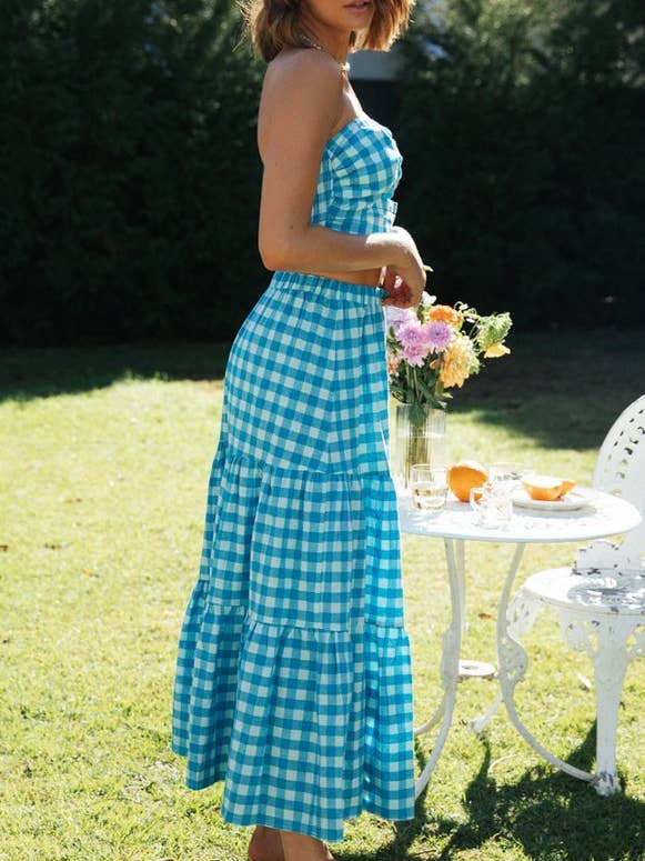 Blue Summer Sexy Plaid Set Hot European US Style for wholesale on Faire10