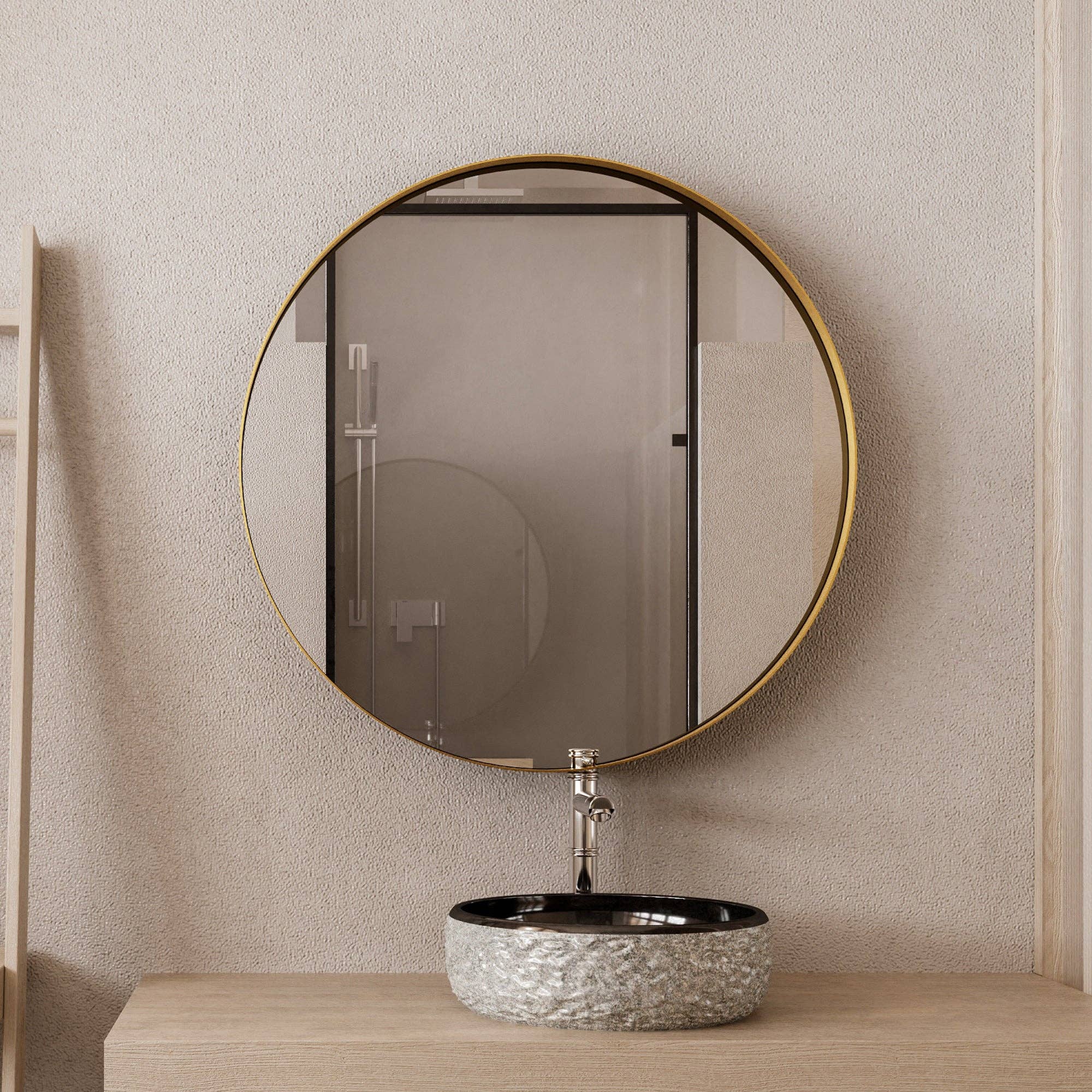 39F Inc. - Wholesale Wall Mirror - 31.5" Matte Gold Round Metal Medicine Cabinet - Mirror5