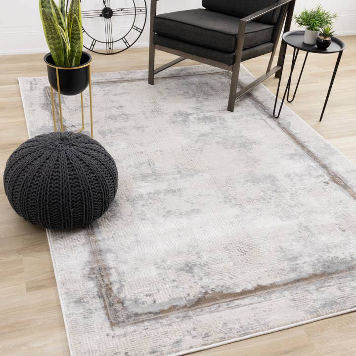 Luca Grey Cream Brown Border Area Rug for wholesale by Kalora