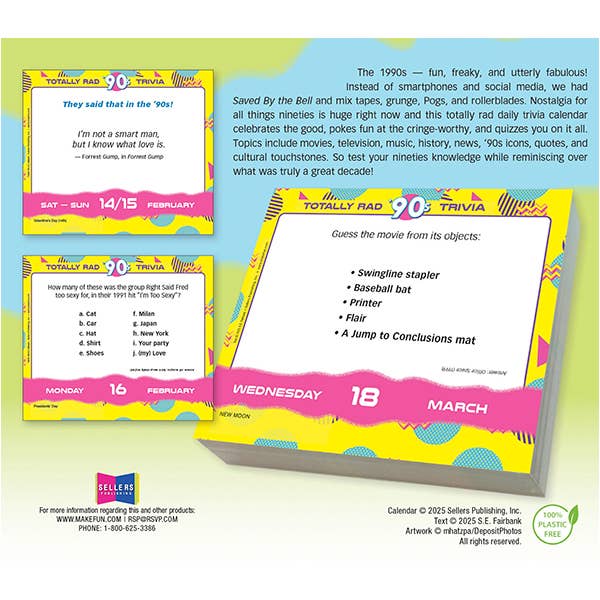 Sellers Publishing - Wholesale Calendar - Totally Rad 90s Trivia 2026 Boxed Daily Calendar4