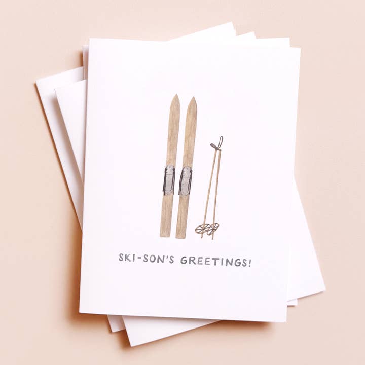 Amy Zhang - Wholesale Season's Greetings Card - Ski-son's Greetings — Winter Pun Christmas Card0