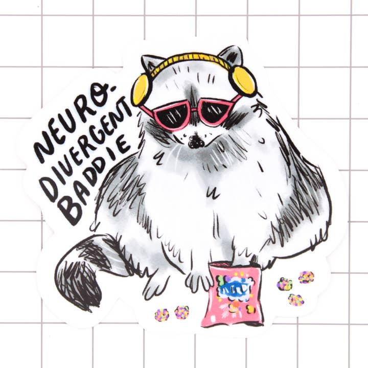 Autocolante em Vinil Neurodivergent Raccoon por atacado de Amy Hartelust Art and Illustration