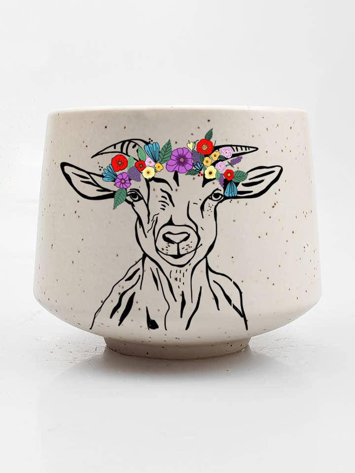 Tazza in ceramica con corona di fiori e capra per la vendita all'ingrosso da parte di Artsy Em
