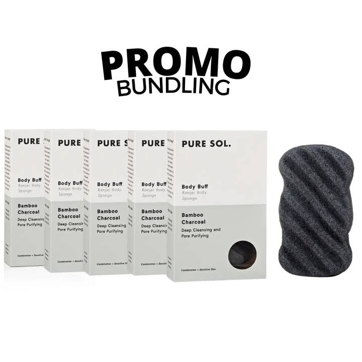 Body Buff Charcoal Body Konjac Sponge - Bundle of 5 for wholesale by PURE SOL.