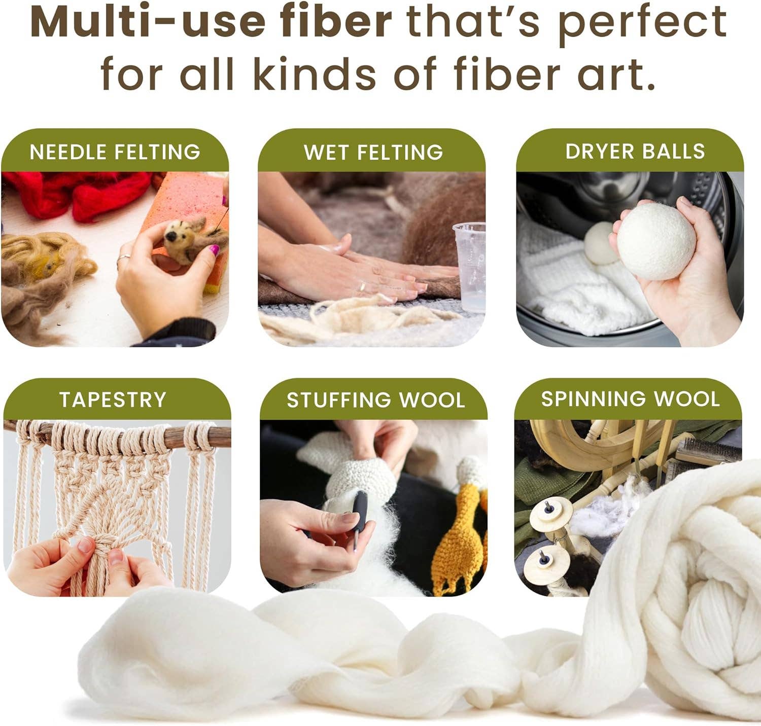 Desert Breeze Distributing - Wholesale Craft Supplies - Corriedale Wool Roving Top, Natural Ecru White, 8 ounces4