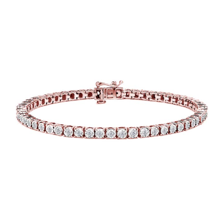 Bracelet de tennis en argent avec lunette facettée en diamant de 1,0 carat, 5 po pour la vente par Infinite Jewels