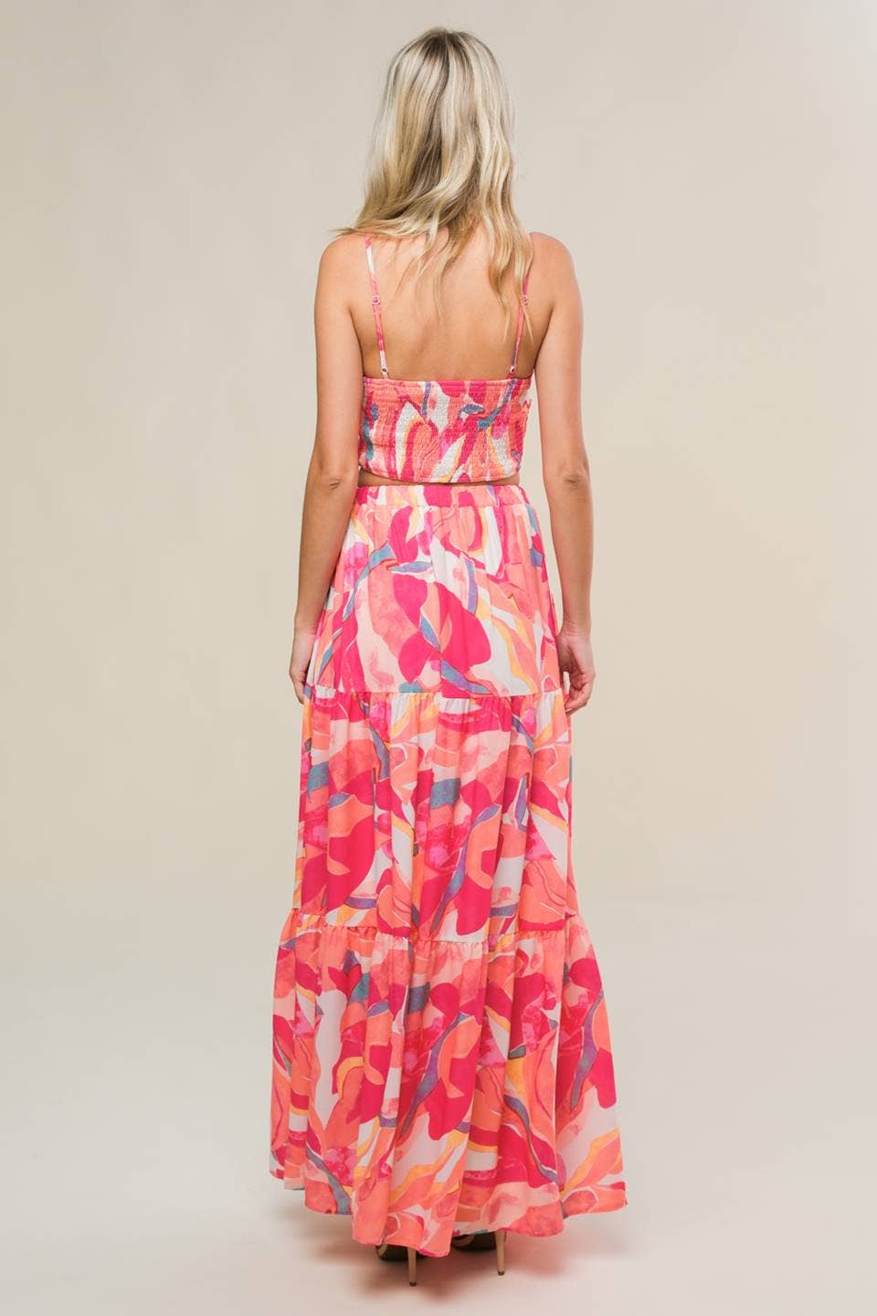 ELFENBEIN FUCHSIE Ein bedrucktes Set aus gewebtem Oberteil und Rock -IT13092-SET für den Großhandel auf Faire2