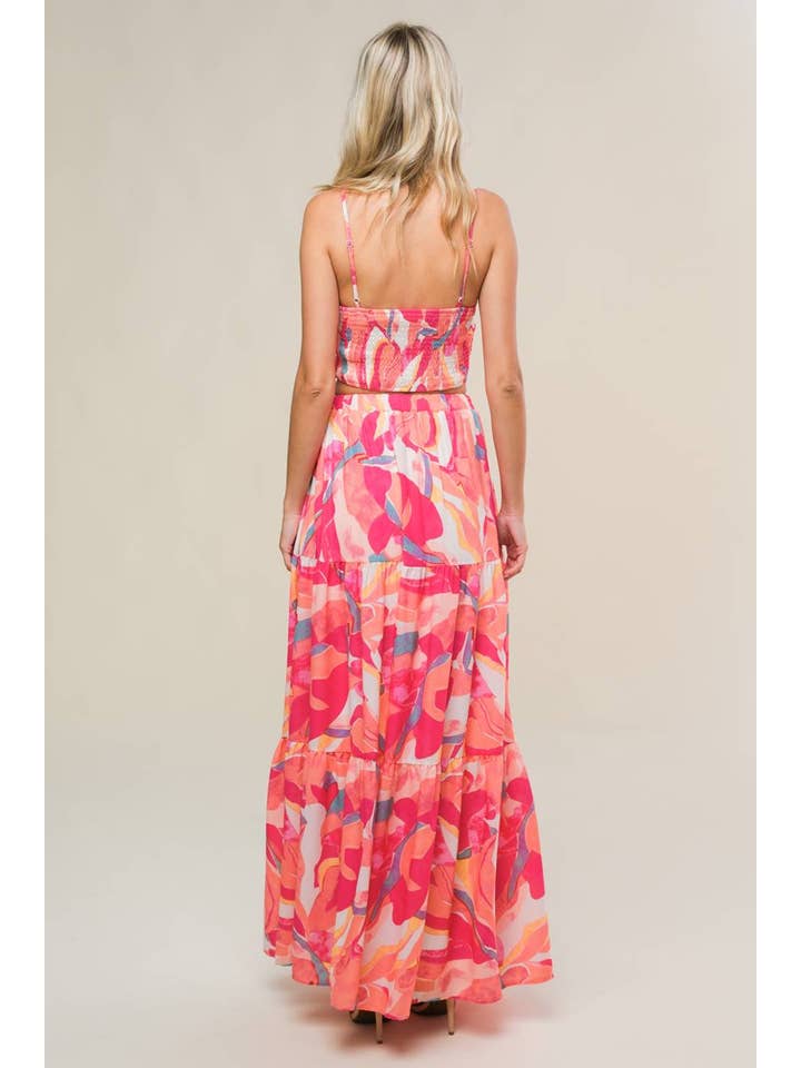 ELFENBEIN FUCHSIE Ein bedrucktes Set aus gewebtem Oberteil und Rock -IT13092-SET für den Großhandel auf Faire2