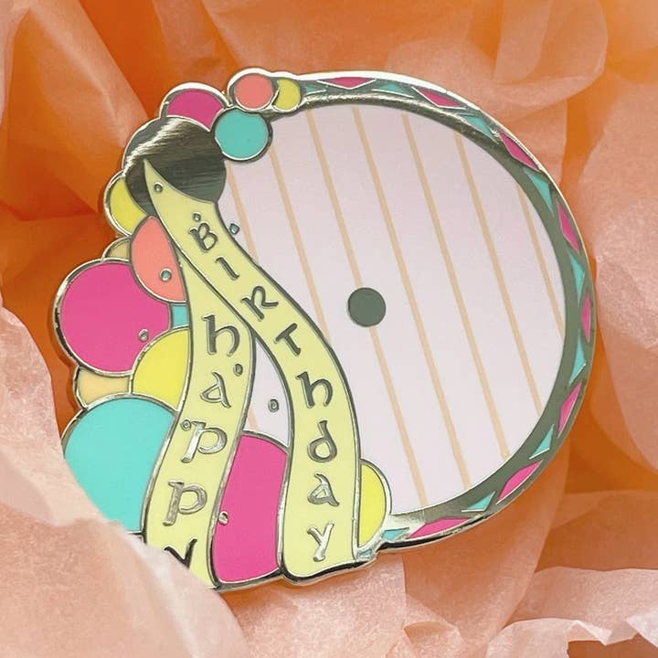 Birthday Door Enamel Pin for wholesale by Kimchi Kreative