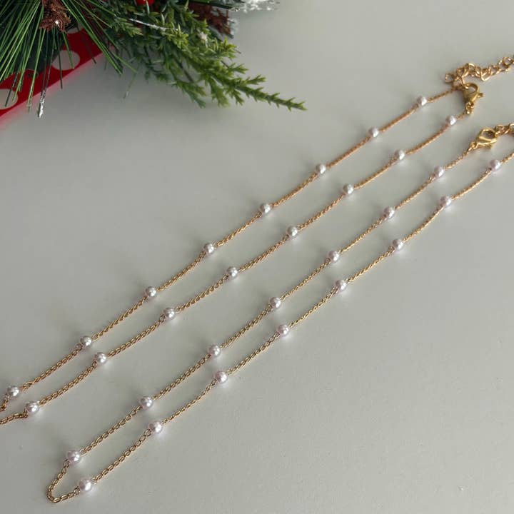 Peddle Your Paper - Wholesale Beaded/Pearl Necklace - Merry Christmas Pearl Necklace on Stationery Card Gift