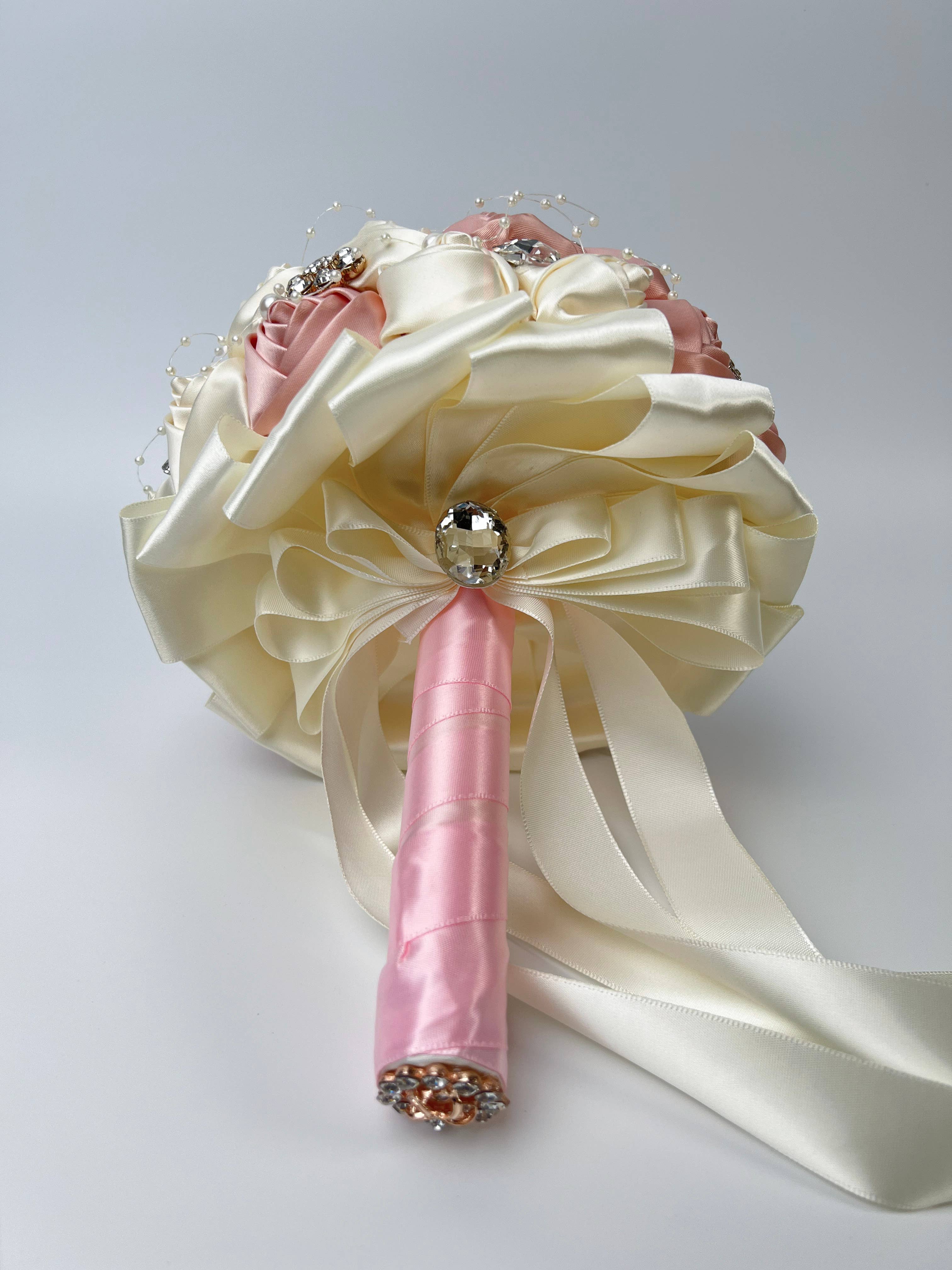 Floris Linens - Wholesale Artificial Flowers - Rhinestone Pearl Bridal Brooch Rose Bouquet for Wedding5