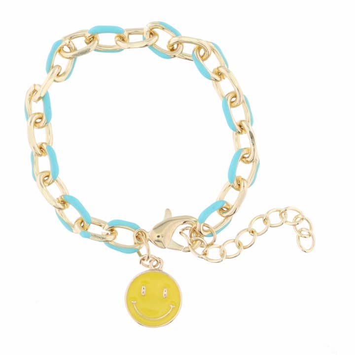 Kids Mint Chain and Yellow Happy Face Disc Bracelet for wholesale by Jane Marie